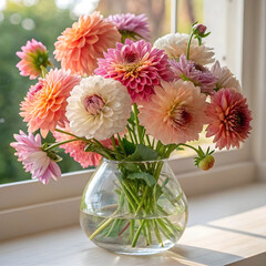 Fototapeta premium glass vase with beautiful flowers