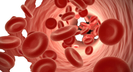 Microscopic view of red blood cells flowing through a blood vessel scientific medical illustration