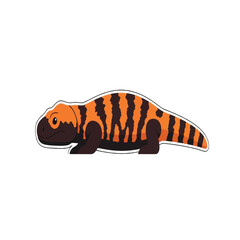 A cartoon illustration of a colorful lizard with orange and black stripes, isolated on white.