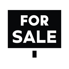 Fototapeta premium Bold black and white 'FOR SALE' sign vector illustration, ideal for real estate listings, property advertisements, and commercial promotions, featuring clear