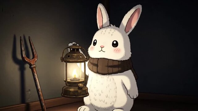 Cute rabbit holding lantern