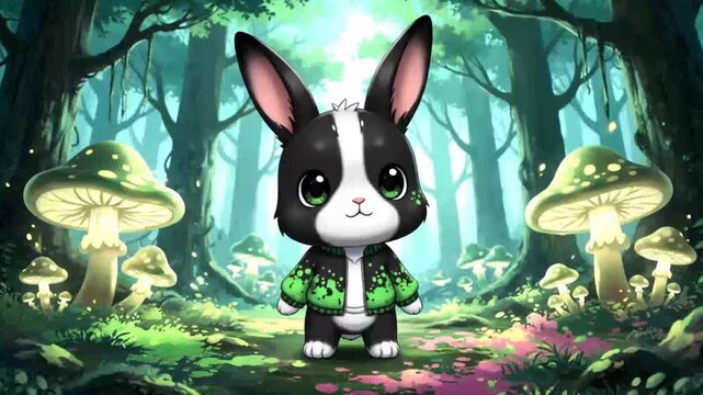 Cute rabbit forest scene