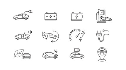 Electric car charging icons and symbols for sustainable transportation and automotive industry vector