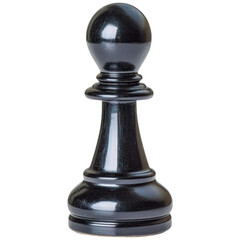 Black chess pawn, glossy finish, classic design, isolated on white, strategic game piece, elegant and simple style
