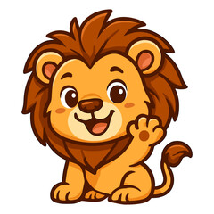 Friendly cartoon lion cub waving hello