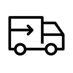Simple outline icon of a moving truck with arrow indicating forward motion for delivery or logistics