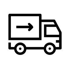 Simple outline icon of a moving truck with arrow indicating direction for logistics and delivery services