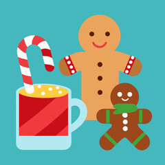 Christmas Food Vector Set _ Cookies, candy canes, gingerbread man, hot cocoa, flat vector style.
