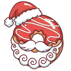 Cute Santa Claus Face Donut for Christmas Holiday Dessert Illustration
