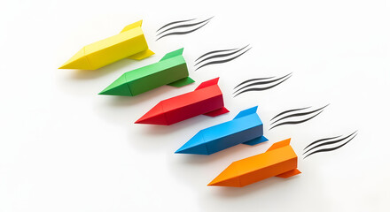 Paper planes on white background. Business competition concept.
