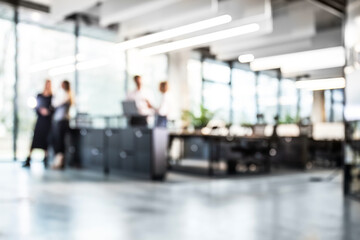 Fototapeta premium Businessmen blur in the workplace or work space of table in office room with computer or shallow depth of focus of abstract background