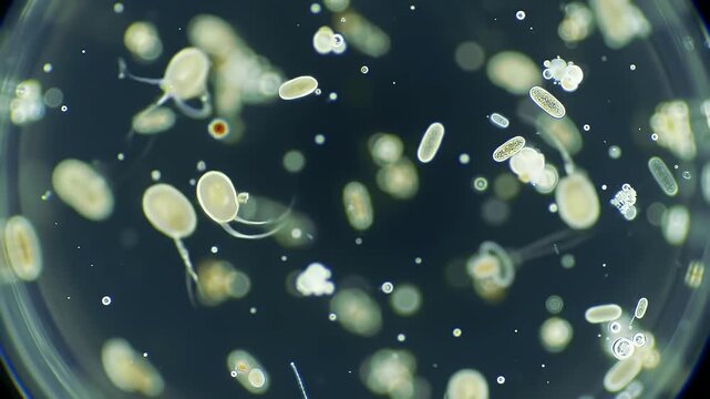 Microscopic World with White Cellular Structures on a Dark Background Focus on Cell Biology Research and Organism Study under Optical Microscope for Medical and Scientific Use 3840x2160