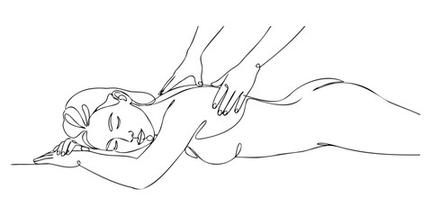 
A vector outline silhouette of a girl receiving a back massage
