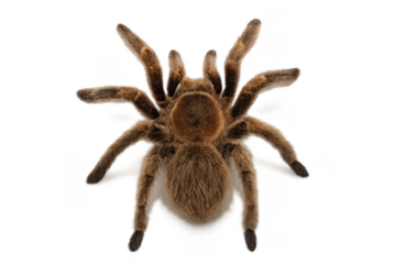 Brown tarantula spider showing eight hairy legs