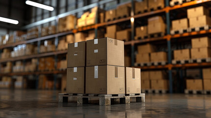 Boxes on a Pallet at a Distribution Warehouse Ready for Inventory Management