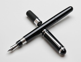 Black fountain pen with cap on white background
