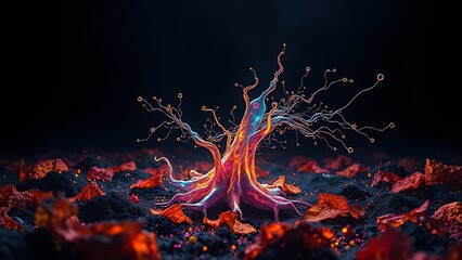 A glowing malignant growth being starved of its vibrant nutrient streams on a dark field.