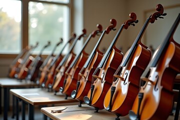 Naklejka premium A music classroom with instruments lined neatly. 
