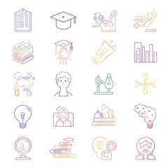 Fototapeta premium Set of Flat Design Icons Representing Education, Learning, and Knowledge Concepts