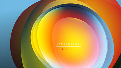 Obraz premium Abstract colorful layers create dynamic circular design. Bright gradients blend, forming modern background. Smooth transitions, vibrant hues.