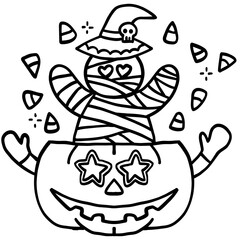 halloween illustration Happy halloween illustration illustration with a cute mummy. in doodle line style