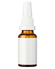 Fototapeta premium Amber glass nasal spray bottle with blank label for mockup on a transparent background