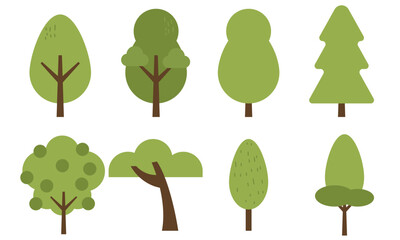 Fototapeta premium Flat vector rounded trees and pine set, simple nature elements