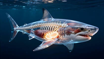 Fototapeta premium Transparent anatomical rendering of a great white shark
