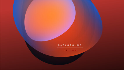 Abstract design features overlapping circles. Warm orange blends into cool blue hues. Dark background emphasizes vibrant color gradients. Minimalist aesthetic.