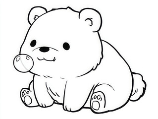 Obraz premium Sweet baby bear character sits happily, tiny bubble floating from its nose