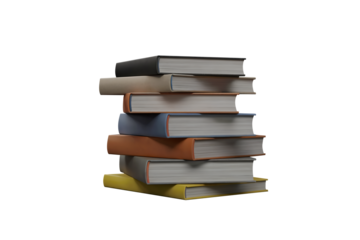 Organized pile of books isolated on transparent background representing academic study reading knowledge and educational design