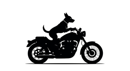 Obraz premium Silhouette of a dog riding a motorcycle on a white background Keywords: dog, motorcycle, riding, silhouette, animal, pet, transportation, vehicle