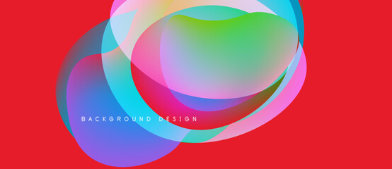 Abstract colorful overlapping circles. Red background provides contrast. Modern design element, vibrant hues create visual interest.