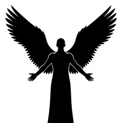 Vector art of silhouette of an angel a majestic depiction of an angel, highlighting its wings and ethereal presence, symbolizing hope and guidance
