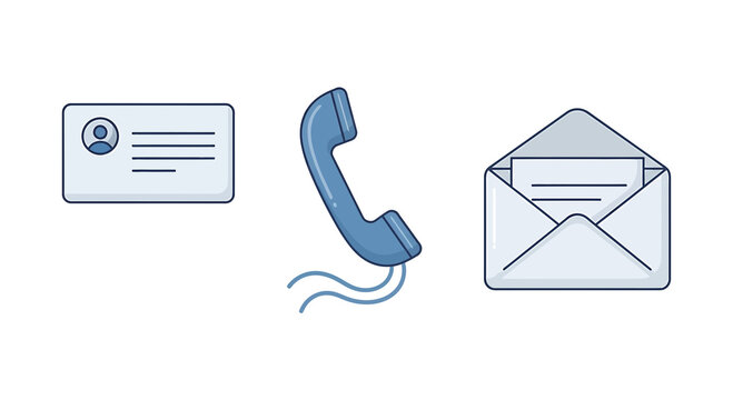 Contact icons business card, phone, and email