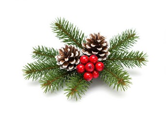 Christmas decoration with pine cones, berries, and evergreen branches.