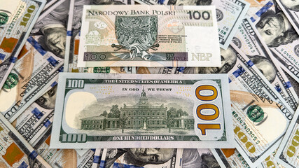 Polish Zloty and US Dollar Banknotes Back Side – Currency Exchange and Global Finance
