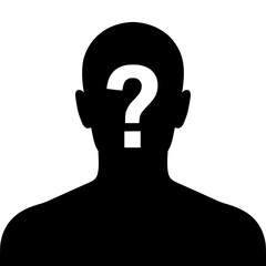 Vector art of a silhouette of a persons head with a question mark, representing uncertainty, mystery, and the search for answers and selfdiscovery
