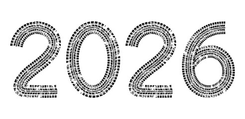 Tire wheel marks of car in view of numbers 2026. New year. Vector illustration