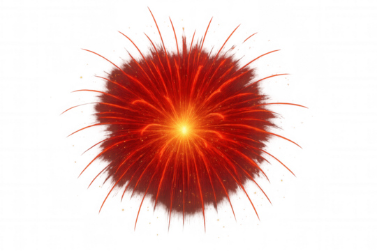 Red fireworks explosion on transparent background, celebrating new year, party, and festive events with bright light