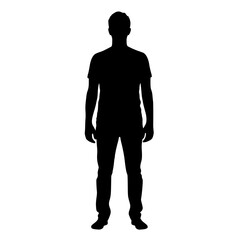 Vector art of silhouette of a man standing shows a simple, anonymous figure, representing human presence and form in a minimalistic style