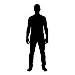 Vector art of silhouette of a man standing tall, the figure exudes confidence and strength, captured in a stark, contrasting form against the bright backdrop