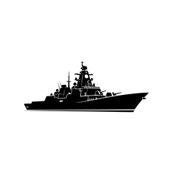 Fototapeta premium Vector art of silhouette of a modern warship, , showcasing its powerful naval architecture and advanced technology in a sleek, minimalist design