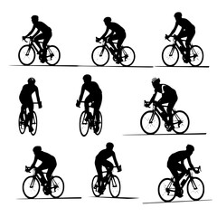 Obraz premium Vector art of a dynamic composition of cyclists riding bicycles, , capturing the essence of speed, movement, and athletic prowess in a minimalist style