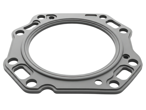 Metal engine head gasket for an automobile motor block seal on a transparent background