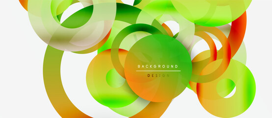 Abstract colorful circles overlap. Gradient shades create dynamic visual effect. Modern design element for backgrounds, presentations.