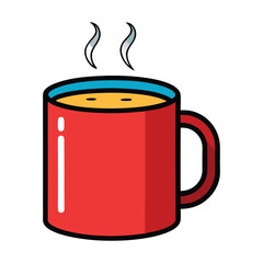 3D illustration, detailed, high quality, digital art, vibrant colors, red coffee mug, steam rising from mug, simple background, minimalist design
