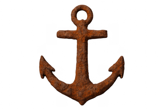 Rusty old ship anchor on transparent background