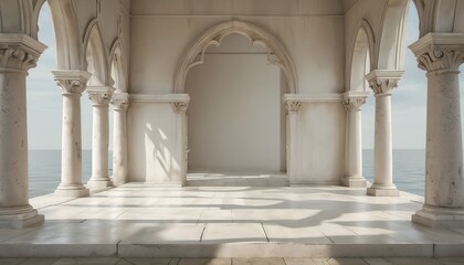 Elegant Arcade Featuring Symmetrical Columns and Pointed Arches