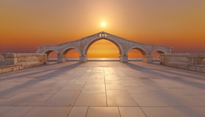 Serene Architectural Scene With Illuminated Central Archway